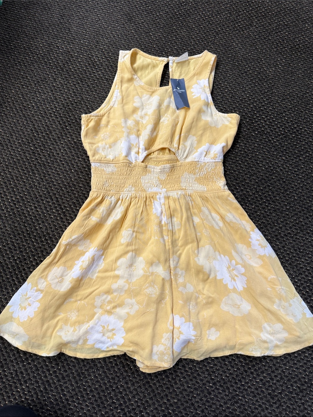 Yellow Floral Cutout Smocked Waist Romper Abercrombie Kids size 13/14